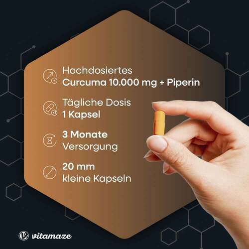 Curcuma 10.000 + Piperin hochdosiert vegan Kapseln - 3