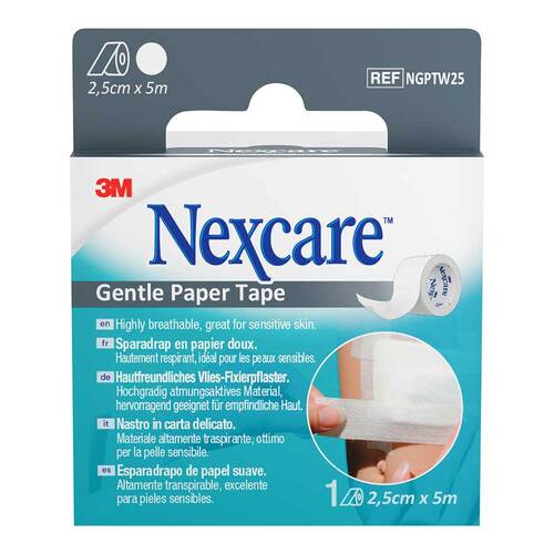 NEXCARE Gentle Paper Tape 2,5 cmx5 m wei&szlig; Rolle - 1